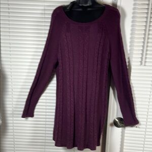 Purple Ribbed Long Sleeve Sweater Dress